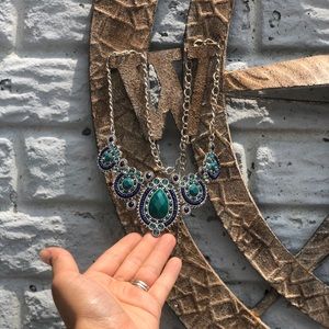 Statement Necklace—teal/green and navy